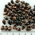 Teardrop Czech Beads - Opaque Black Copper Spotted - 9mm