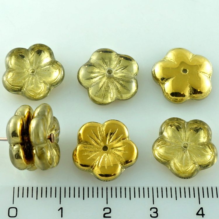 20mm Large yellow Czech glass flower beads, 6Pc