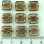 Flower Square Window Table Cut Flat Czech Beads - Picasso Purple Luster Crystal - 10mm