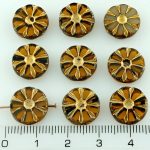 Flower Coin Table Cut Flat Czech Beads - Picasso Crystal Brown Yellow Opal Gold - 12mm