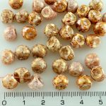 Mushroom Czech Beads - Picasso Red White Opal Gold Luster Terracotta - 9mm