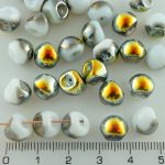 Mushroom Czech Beads - Opaque Alabaster White Metallic Silver Marea Gold Half - 9mm