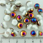 Mushroom Czech Beads - White Rainbow Gold Sliperit Half - 9mm