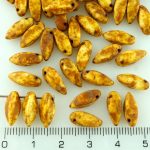 Flower Petal Twisted Czech Beads - Picasso White Brown - 12mm