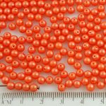 Round Czech Beads - Pearl Shine Coral Red - 4mm