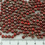 Round Czech Beads - Picasso Silver Opaque Coral Red - 4mm