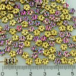 Forget-Me-Not Flower Czech Small Flat Beads - California Green Purple Gold - 5mm