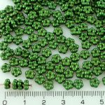 Forget-Me-Not Flower Czech Small Flat Beads - Matte Gold Shine Dark Olive Green Pearl - 5mm