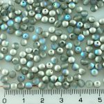 Round Czech Beads - Matte Graphite Silver Rainbow Metallic Half - 4mm