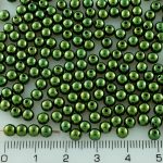 Round Czech Beads - Metallic Green Luster - 4mm