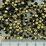Round Czech Beads - Metallic Gold Opaque Black Half - 4mm