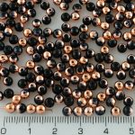 Round Czech Beads - Black Metallic Capri Gold Copper Half - 4mm