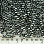 Round Czech Beads - Metallic Dark Silver Hematite Luster - 3mm