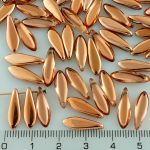 Dagger Leaf Czech Beads - Crystal Metallic Capri Gold Copper Half - 16mm