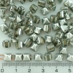 Pyramid Stud Two Hole Czech Beads - Crystal Silver Half - 6mm