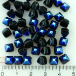 Pyramid Stud Two Hole Czech Beads - Opaque Jet Black AB Half - 6mm