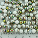 Round Czech Beads - Alabaster White Dotted Peacock Vitrail Half - 6mm