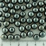 Round Czech Beads - Metallic Black Dark Silver Hematite Luster - 8mm