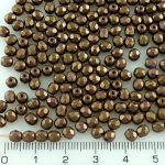 Round Faceted Fire Polished Czech Beads - Matte Gold Shine Brown Bronze - 4mm