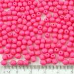 Round Faceted Fire Polished Czech Beads - Pink Silk Matte - 4mm