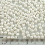 Round Faceted Fire Polished Czech Beads - Pastel Pearl Snow White - 4mm