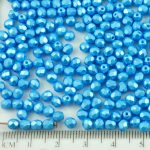 Round Faceted Fire Polished Czech Beads - Pearl Pastel Azure Blue - 4mm