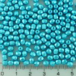 Round Faceted Fire Polished Czech Beads - Pearl Pastel Aqua Blue Turquoise - 4mm