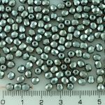 Round Faceted Fire Polished Czech Beads - Pastel Silver Gray Pearl - 4mm