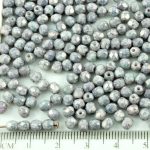 Round Faceted Fire Polished Czech Beads - Picasso Gray Silver Copper Terracotta - 4mm