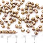 Round Faceted Fire Polished Czech Beads - Picasso Brown Purple Gold Luster - 4mm
