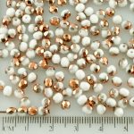 Round Faceted Fire Polished Czech Beads - Chalk Gold Capri Copper Half - 4mm