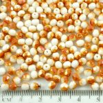 Round Faceted Fire Polished Czech Beads - Opaque Yellow Orange Apricot Luster White Half - 4mm