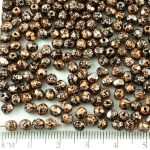Round Faceted Fire Polished Czech Beads - Opaque Jet Black Granite Bronze Light Copper Silver Tweedy - 4mm
