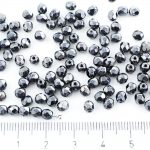 Round Faceted Fire Polished Czech Beads - Metallic Jet Hematite Dark Silver Luster - 4mm