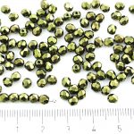 Round Faceted Fire Polished Czech Beads - Metallic Green Luster - 4mm