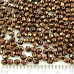 Round Faceted Fire Polished Czech Beads - Metallic Shiny Bronze Brown Luster - 4mm