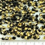 Round Faceted Fire Polished Czech Beads - Gold Opaque Black Half - 4mm