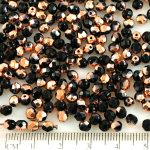 Round Faceted Fire Polished Czech Beads - Black Capri Gold Copper Half - 4mm
