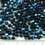 Round Faceted Fire Polished Czech Beads - Black AB Half - 4mm