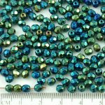 Round Faceted Fire Polished Czech Beads - Metallic Green Iris - 4mm