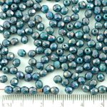Round Faceted Fire Polished Czech Beads - Nebula Opaque Turquoise - 4mm