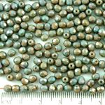Round Faceted Fire Polished Czech Beads - Nebula Opaque Beige - 4mm