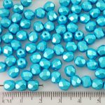 Round Faceted Fire Polished Czech Beads - Pastel Pearl Azure Blue - 6mm