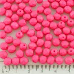 Round Faceted Fire Polished Czech Beads - Pink Silk Matte - 6mm