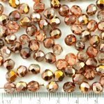 Round Faceted Fire Polished Czech Beads - Crystal Marea Gold Pink Half - 6mm
