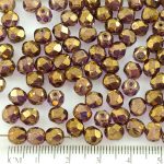 Round Faceted Fire Polished Czech Beads - Metallic Purple Gold Luster - 6mm