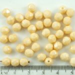 Round Faceted Fire Polished Czech Beads - Cream Chalk Orange Luster - 6mm