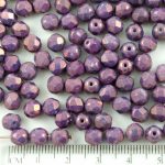 Round Faceted Fire Polished Czech Beads - Chalk Vega Purple - 6mm