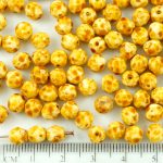 Round Faceted Fire Polished Czech Beads - Picasso Brown White - 6mm