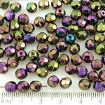 Round Faceted Fire Polished Czech Beads - Metallic Purple Red Iris - 6mm